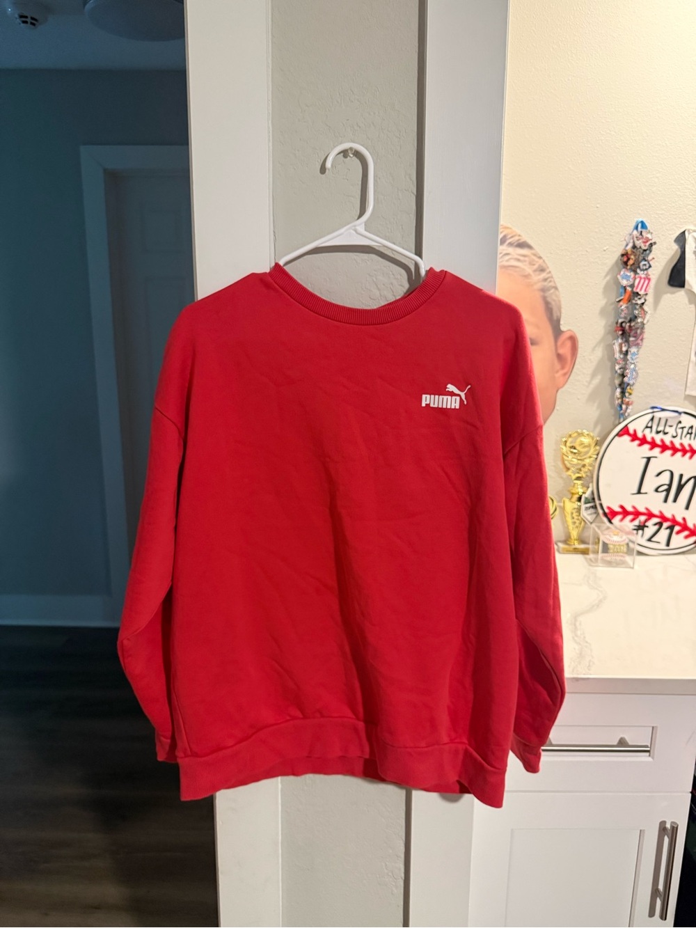Puma Red Crewneck Sweatshirt with Branded Neck Tag